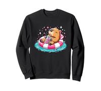 Cute Capybara On Pool Float Drinking Bubble Tea Lover Girls Sweatshirt
