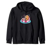 Cute Capybara On Pool Float Drinking Bubble Tea Lover Girls Zip Hoodie