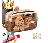 Cute Capybara Pencil Case - Multi-Layer Large Capacity Transparent Pencil Pouch with 10 Compartments, Wide Opening Capybara Pencil Case Set with Capybara Brooch Pendant Stickers Sticky Notes