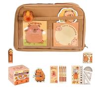 Cute Capybara Pencil Case, Stationery Bag Set with 12 Compartments, Capybara Study Supplies, Large Capacity Pencil Case with Pens, Clips, Stickers, Rulers and More (AS Show,A)