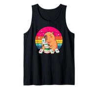 Cute Capybara Playing Mahjong Retro Sunset Animal Kawaii Tank Top