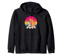 Cute Capybara Playing Mahjong Retro Sunset Animal Kawaii Zip Hoodie