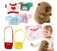 Cute Capybara Plush Toy With 7 Clothes And Accessories,Soft Decorative Capybara Plush Toys,Christmas Dress Up Capybara Plush Toys,with Clothes, Backpacks, Headband,for Girls/Boys Birthday Presents