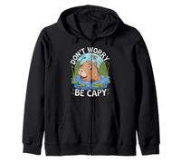 Cute Capybara Pond Vibes Graphic | Dont Worry Be Capy Zip Hoodie