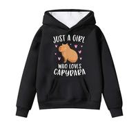Cute Capybara Print Girls Long Sleeve Pullover Hooded Sweatshirt with Pocket for Big Kids Fall Winter Wear Black Hoodie Hoodies 8-9 Years T Shirt Age 4