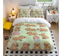 Cute Capybara Printed Duvet Cover Set, Pink Purple Cartoon Bedding, 3pcs, Ideal for Kids Bedroom (02,King + 50 x 75cm x2)