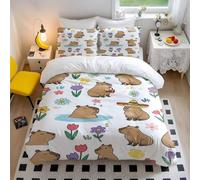 Cute Capybara Printed Duvet Cover Set, Pink Purple Cartoon Bedding, 3pcs, Ideal for Kids Bedroom (03,King + 50 x 75cm x2)