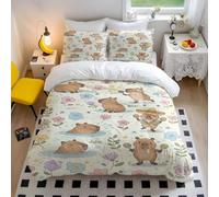 Cute Capybara Printed Duvet Cover Set, Pink Purple Cartoon Bedding, 3pcs, Ideal for Kids Bedroom (04,King + 50 x 75cm x2)