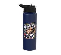 Cute Capybara Pun Gardening Makes Me Cappy Funny Gardening Stainless Steel Insulated Water Bottle