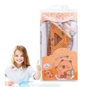 Cute Capybara Ruler Set - Complete School Geometry Kit, 4 Piece Kawaii Transparent Design, 15cm Straightedge + Protractor Tool, Durable PP Polymer Resin - For Maths Class & Drawing (Shatterproof)