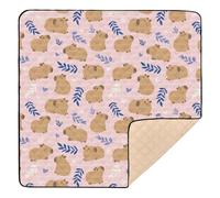 Cute Capybara Simple Flower Pattern Baby Play Mat for Floor, 50x50 inch Playpen Mat,Thicken Soft Non-Slip Tummy Time Mat for Toddlers and Infants