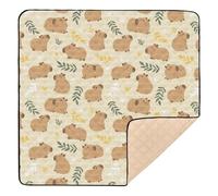 Cute Capybara Simple Flower Yellow Pattern Baby Play Mat for Floor, 50x50 inch Playpen Mat,Thicken Soft Non-Slip Tummy Time Mat for Toddlers and Infants