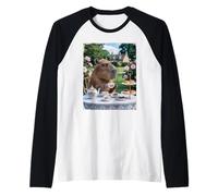 Cute Capybara Sip Tea Rose Cup Cottagecore Floral Garden Raglan Baseball Tee