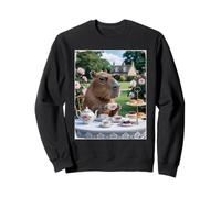 Cute Capybara Sip Tea Rose Cup Cottagecore Floral Garden Sweatshirt