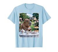 Cute Capybara Sip Tea Rose Cup Cottagecore Floral Garden T-Shirt