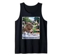 Cute Capybara Sip Tea Rose Cup Cottagecore Floral Garden Tank Top