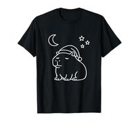 Cute Capybara Sleepy Nightcap Moon Calm Goodnight T-Shirt