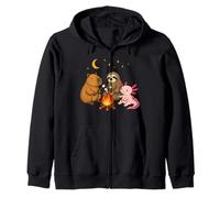 Cute Capybara Sloth Axolotl Campfire Camping Zip Hoodie