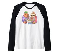 Cute Capybara Sloth Ramen Turtle Snail Bubble Tea Kids Raglan Baseball Tee