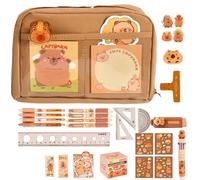 Cute Capybara Stationery Set, Capybara Pencil Case, Portable Stationary Bag, School Supplies Container Pouch, Large Capacity Cartoon Pencil Bag with Pens, Clips, Rulers, Eraser, Sticker and Keychain
