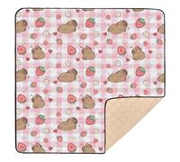 Cute Capybara Strawberry Pink 50x50 inch Baby Play Mat,Thicken Soft Non-Slip Tummy Time Mat for Toddlers and Infants
