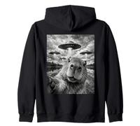 Cute Capybara UFO Selfie Funny Conspiracy Alien Crafts Zip Hoodie