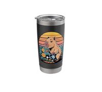 Cute Capybara Watering Flowers Retro Sunset Stainless Steel Insulated Tumbler