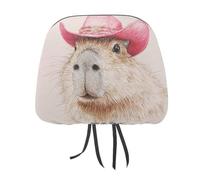 Cute Capybara Wearing Pink Cowboy Hat Printed Car Headrest Cover,2 Pieces, Elastic Comfort Head Rest Cover for Women Men, Universal Fits Most Cars Van SUV Truck, Car Interior Decor Accessories
