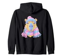 Cute Capybara Winter Portrait Animal Lover Graphic Pastel Zip Hoodie