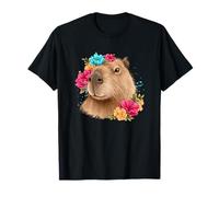 Cute Capybara with Colorful Flowers Spring Vibes T-Shirt