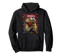Cute Capybara with Heart Glasses Rose Valentine's Day Animal Pullover Hoodie