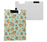 Cute Capybara with Oranges Green Clipboard Folder, A4 Size Folder Clipboard with Pen Slot for Office School