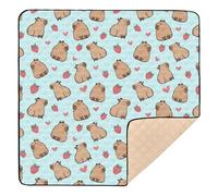 Cute Capybara with Strawberry Hearts Blue Baby Play Mat for Floor, 50x50 inch Playpen Mat,Thicken Soft Non-Slip Tummy Time Mat for Toddlers and Infants