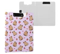 Cute Capybara with Strawberry Hearts Purple Clipboard Folder, A4 Size Folder Clipboard with Pen Slot for Office School