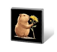 Cute Capybara Yellow Flowers Custom Lapel Pins Square Brooch Tie Suit Dress Accessories for Men Women Wedding Birthday