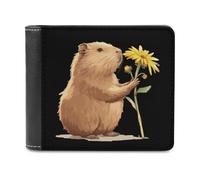 Cute Capybara Yellow Flowers Funny Wallet for Men RFID Blocking Bifold Wallet Soft Billfold with Card Slots Custom Gifts