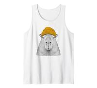 Cute Capybara Yellow Mustard Beanie Wildlife Design Tank Top
