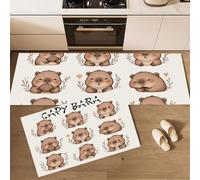 Cute Capybaras 2 Pieces Kitchen Floor Mats Rugs, Cartoon Healing Kitchen Rugs Non Slip for Decoration, 60X89+60X152cm Door Mats for Hallway Dining Room and Entryway - Beige