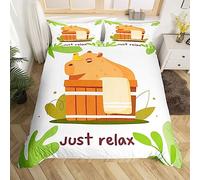 Cute Capybaras Bedding Gifts for Capybara Lovers,Capybara On Jungle Duvet Cover Single Size,Funny Animals Comforter Cover for Kids Boys Girls Teens,Botanical Spring Green Bedspread Cover 2 Pieces