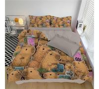 Cute Capybaras Duvet Cover Set 200 X 200 Cm - Cartoon Animal Patterns Ultra-Soft Quilt Cover Set - Lightweight Breathable - Bedding With 2 Zippered Pillowcases 50X75Cm (Double, Doublebeige Brown