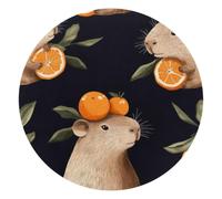Cute Capybaras with Oranges on Head Small Round Mouse Pad, Anti-Slip Rubber Computer Mousepad for Office Home Gaming Laptop, 10 x 10 Inch