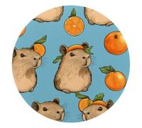 Cute Capybaras with Tangerines on Head Round Mouse Pad, Mousepad with Non-Slip Rubber Base, Computer Gaming Pads for Wireless Mouse, Easy Gliding