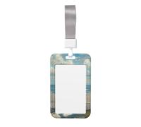 Cute Card Badge Holder - Beach Scene with Chairs Print Stylish Vertical ID Card Name Badge Holder