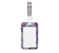 Cute Card Badge Holder - Bird in Lavender Floral Flowers Print Stylish Vertical ID Card Name Badge Holder