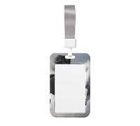 Cute Card Badge Holder - Black and White Horses Running Print Stylish Vertical ID Card Name Badge Holder