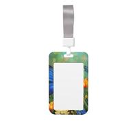 Cute Card Badge Holder - Blue Butterfly and Flowers Print Stylish Vertical ID Card Name Badge Holder
