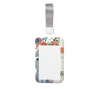 Cute Card Badge Holder - Cartoon Elephant and Owls Floral Print Stylish Vertical ID Card Name Badge Holder