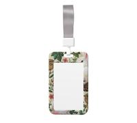 Cute Card Badge Holder - Flowers Bunnies Birds Print Stylish Vertical ID Card Name Badge Holder