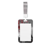 Cute Card Badge Holder - Grey Paris Eiffel Tower Cityscape Red Flower Print Stylish Vertical ID Card Name Badge Holder