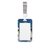 Cute Card Badge Holder - Happy Penguin Print Stylish Vertical ID Card Name Badge Holder